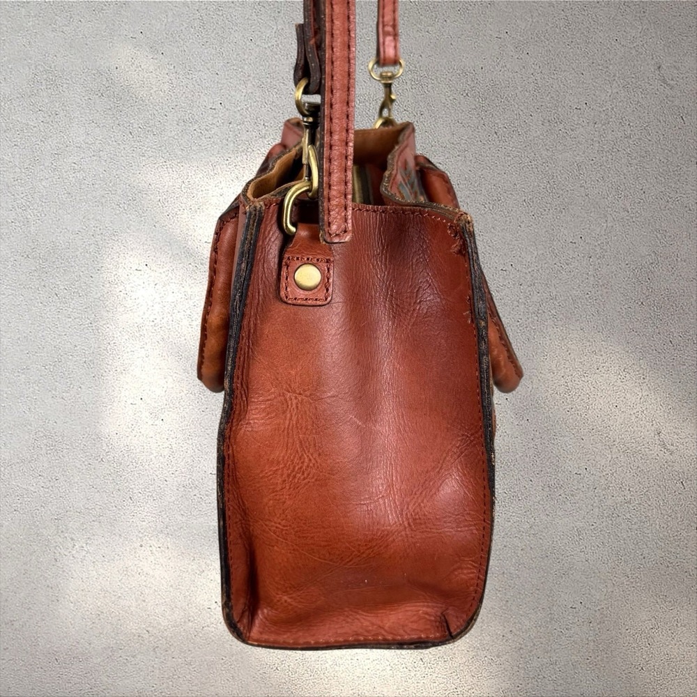 Patricia Nash Woven Plaid Mozia Satchel Brown Top Handle Bag Detachable Strap - Picture 4 of 8